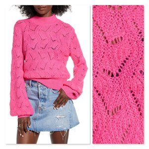 SOLD - ASTR Pointelle Bishop Sleeve Sweater sz XL in Pink